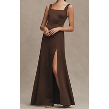 BHLDN Anthropologie Catarina Brown Square Neck Maxi Dress Size 4