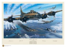 Masters of the Air B-17 hero autographed 100th Bomb Group art by Gareth Hector