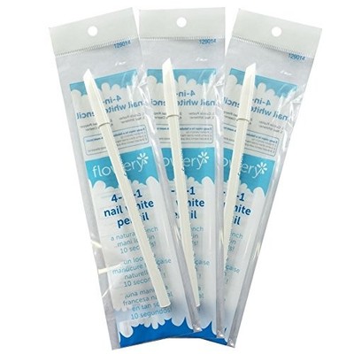 Flowery Nail White Pencil with Cuticle Pusher Cap, Set of 3