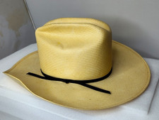The Roundup Beige Straw Cowboy Hat Western Cattleman Crease Black Band Size 7