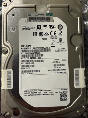HPE 8TB 7.2K SAS 12Gb/s 3.5  Hard Drive SMKP8000S5xeF7 Server HDD 520B SECTORS