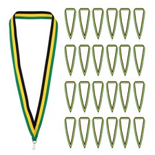 66 Pcs Award Neck Ribbons with Snap Clips Medal Lanyards Black/Yellow/Green