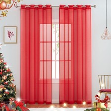 Semi Linen Look Sheer Curtains for Bedroom, Living Room Grommet Light Filteri...