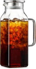 2 Quart (2 Liter 68 oz) Square Glass Pitcher with Lid and 67.6 Ounces, Clear 