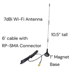 7dBi Micro Magnet Wi-Fi Antenna 6' Cable RP-SMA Connector - 50 Off More