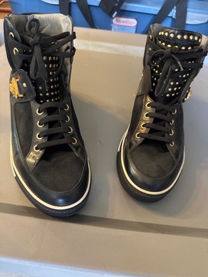 shoes Versace Medusa high-top sneakers with gold Medusa hardware and studs