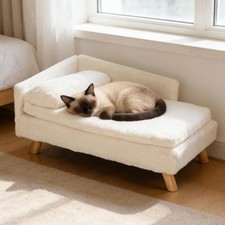 Elevated Cat Couch Sofa: Wooden Cat Bed Dog Chair with Bolster Cushion for Small