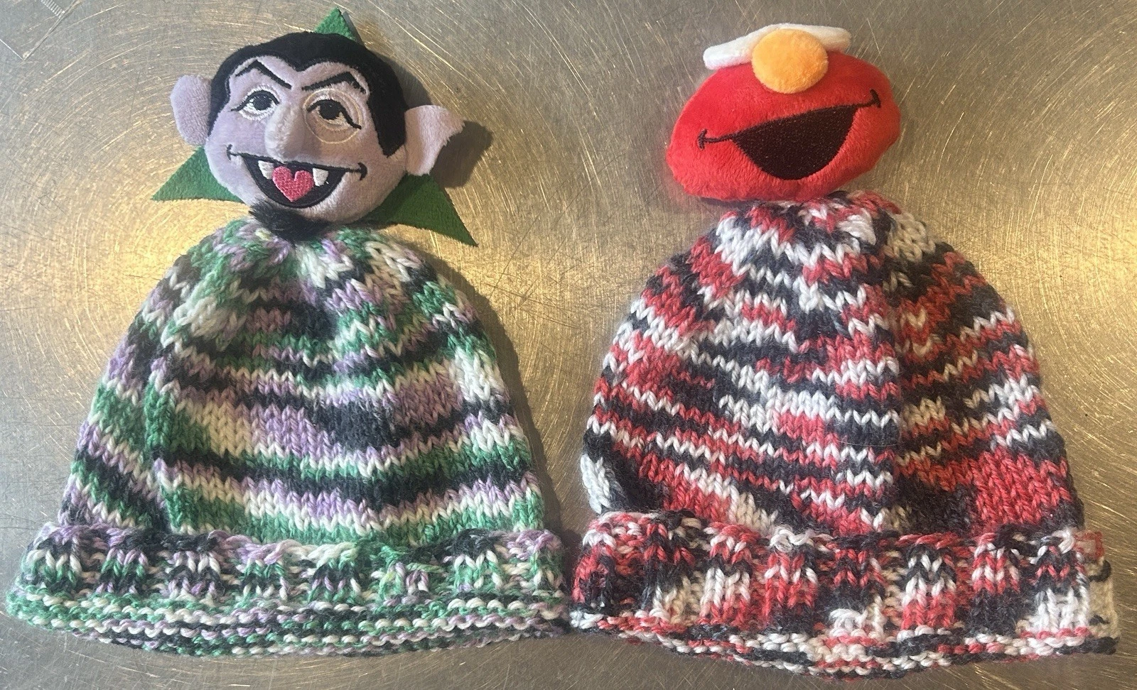 HANDMADE KNIT KIDS HAT - ELMO & THE COUNT - SESAME STREET - SOFT AND WARM