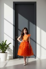 Orange Tulle Overlay Easter Pagent Church Party Butterfly Dress Size 6-7