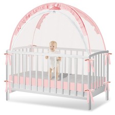 Crib Tent for Baby Safety - Breathable Net Canopy with Durable Zipper, Pink