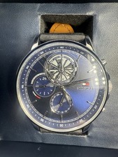 TOMMY HILFIGER STEWART 1710629 Men's Watch, Multifunction Leather Black Blue