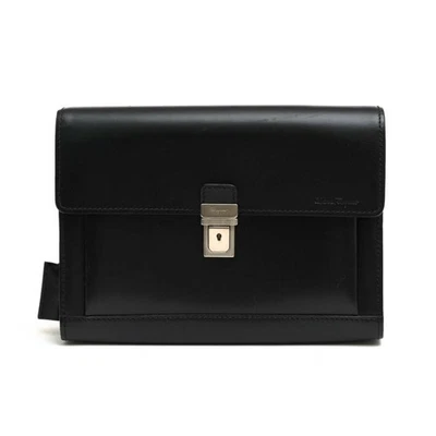 Ferragamo Sac à Pochette Homme Business Second Cuir Noir Style Flip 26x19x6,5cm - Photo 1/4