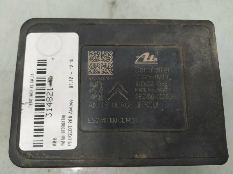9806891780 abs PEUGEOT 208 ACCESS 2012 314821