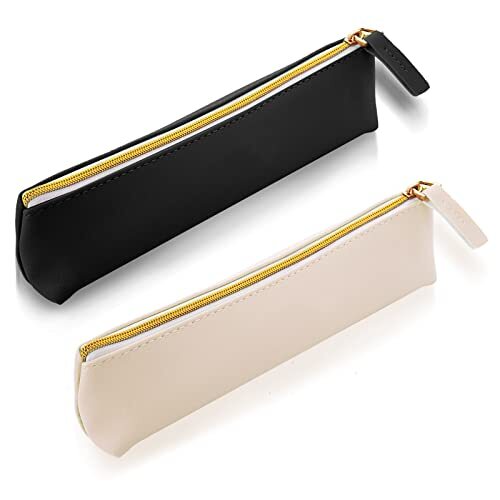 Case, 2pcs Cute Slim Pen Bag Small Pencil Pouch Black+white
