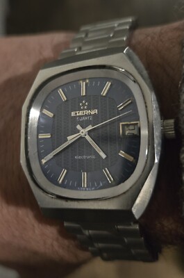 Vintage Eterna Electronic Mens Watch Steel Swiss Quartz 37x43,5mm