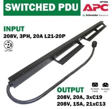 APC AP7961 Switched PDU 0U 20A 208V 3-PH 21x C13 2x C19 Outlets L21-20P