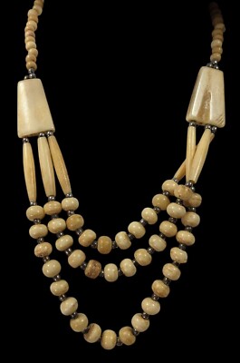 Vintage Tribal Carved Cow Bone Statement Necklace