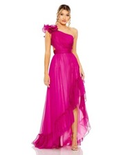 Ruffled One Shoulder Asymmetrical Gown