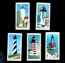 Complete Set Vintage US Lighthouse Postage Stamps Sandy Hook Hatteras MNH 2474
