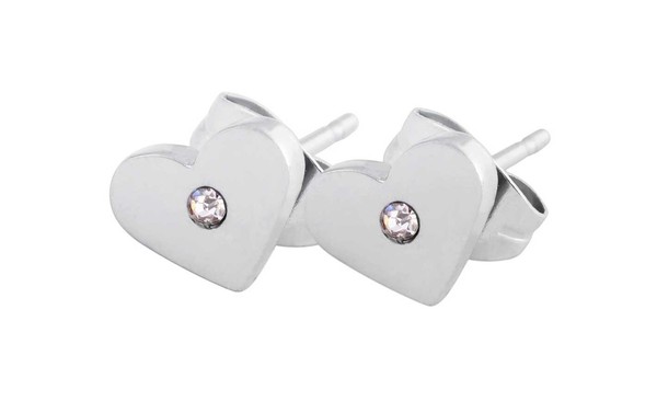 Akzent Ohrstecker Herz Mit Steinchen Edelstahl Ohrschmuck Silberfarbig-image