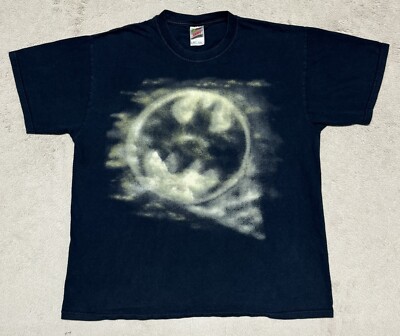 VINTAGE Batman Bat Signal Shirt Mens Large L Black Faded Short