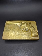 Vintage Gun Belt Buckle Solid Brass Taiwan 3"W