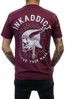 Ink Addict Viking Maroon Artwork Tattoo Apparel Skull Nordic Men'S T Tee Shirt