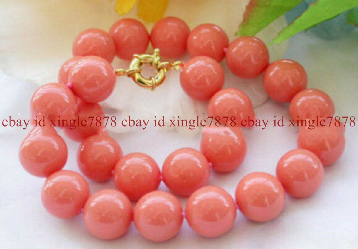 18 In Necklace South Sea Coral Pink Shell Pearl Beaded