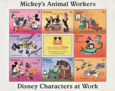 Disney 1996 Guyana - Disney Characters at Work, Mickey's Animal Workers Sheetlet