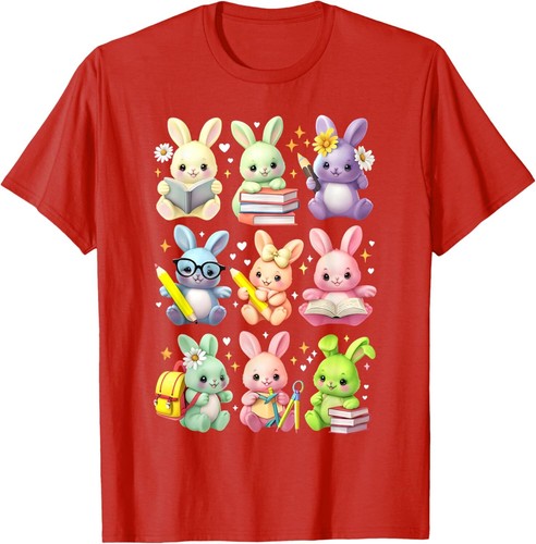 Cute Teacher Bunny Rabbit Reading Easter Bunnies Book Lovers T-Shirt Hoodie - Picture 14 of 19