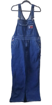 Ralph Lauren Chaps Denim Overalls Mens Jean Bibs Vintage 90s Spellout Flag  Large