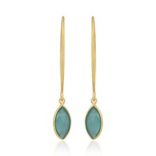 Aqua Chalcedony Gemstone Gold Plated Silver Glossy Candy Earrings Jewelry
