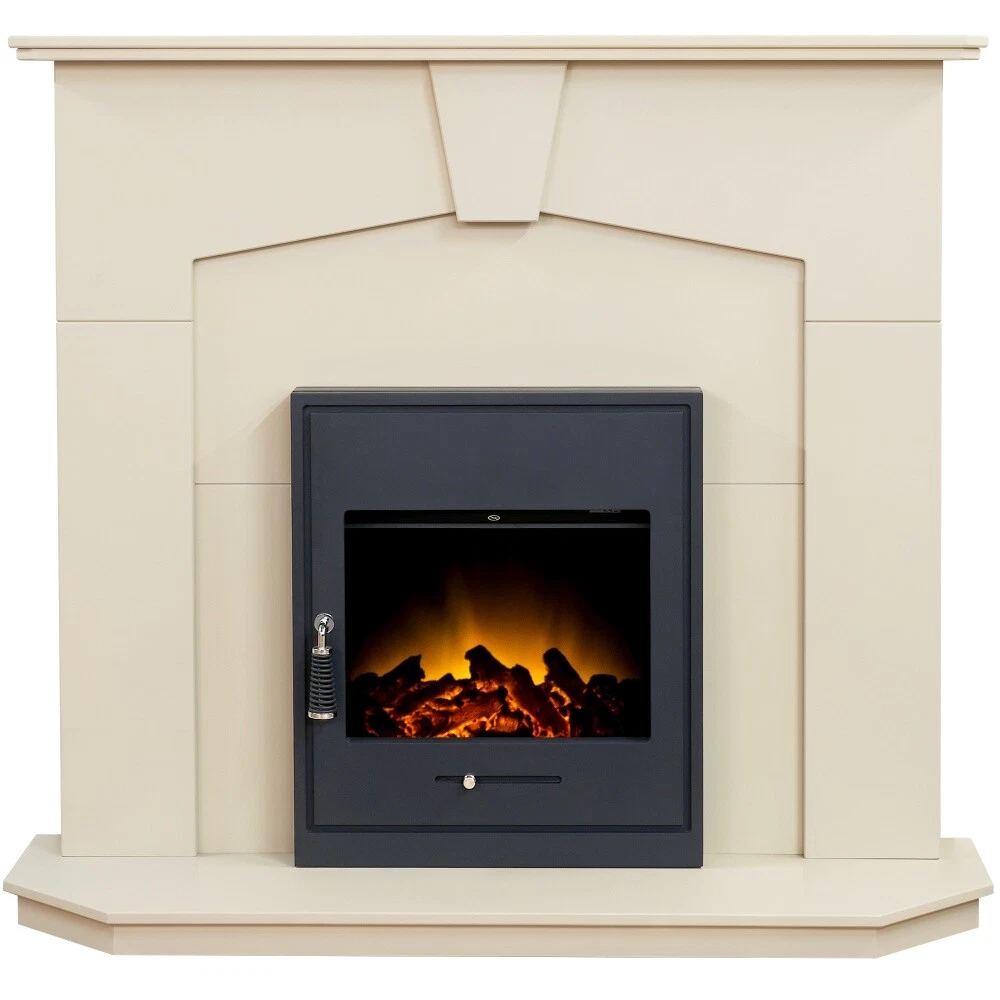 Adam Abbey Fireplace in Stone Effect with Oslo Electric Fire in Black, 48  Inch | eBay
