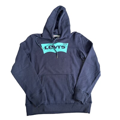 Levi s Men s Pullover Hoodie - Size Medium- Navy Blue/ Aqua Logo