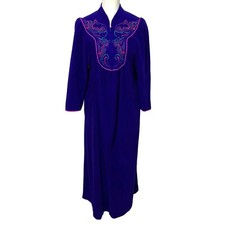 Vanity Fair Petites Womens Robe Housecoat S Purple Grandmacore Embroidered Vtg