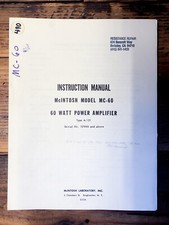 McIntosh MC60 MC-60 Amplifier Owner / User Manual Original 