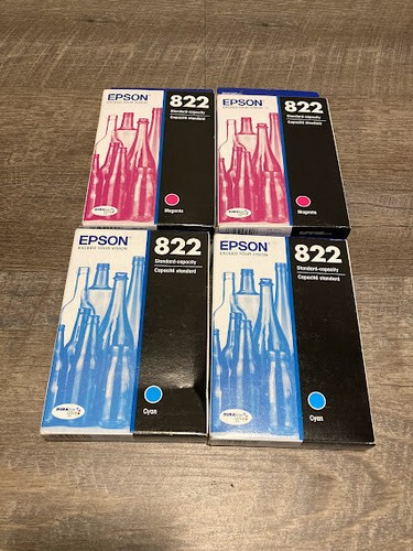 Epson T822320-S Magenta, T822220-S Cyan Ink Cartridge Lot of 4 Exp 2023 - Picture 1 of 2