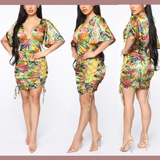 NEW $40 Fashion Nova [ Medium ] Costal View Tropical Mini Dress Yellow #U763