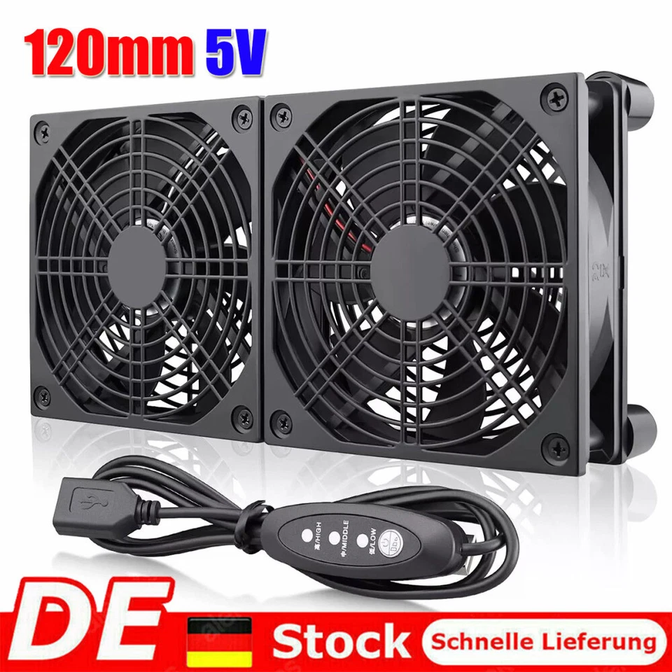 Doppel Lüfter PC Ventilator lüfter 120 mm Leise PC Gehäuselüfter Fan USB 5V - Bild 3 von 4