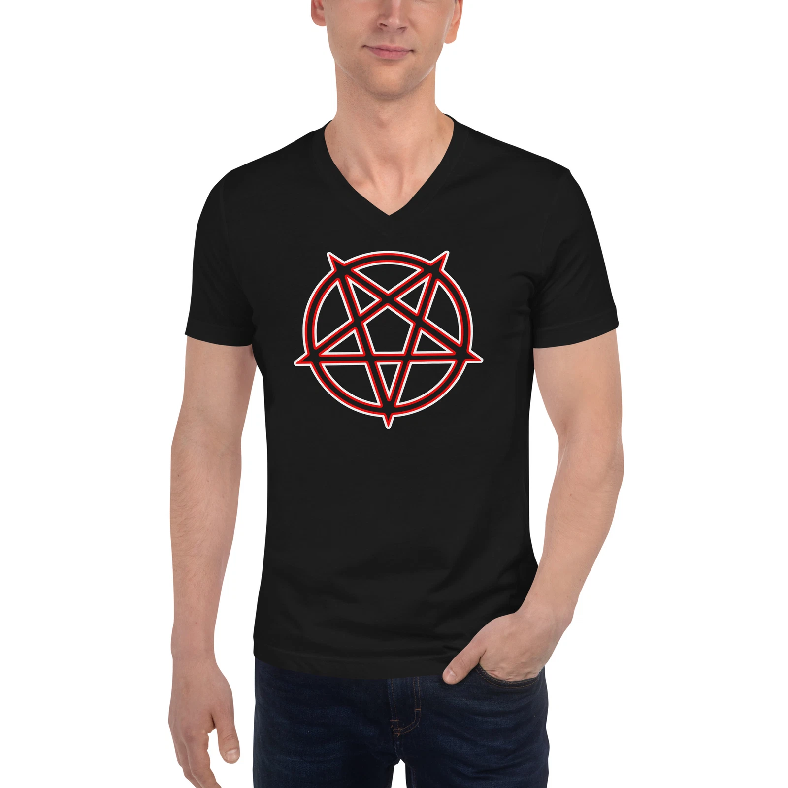 Satanic Occult Symbol The Inverted Pentagram Unisex Short Sleeve V-Neck T-Shirt