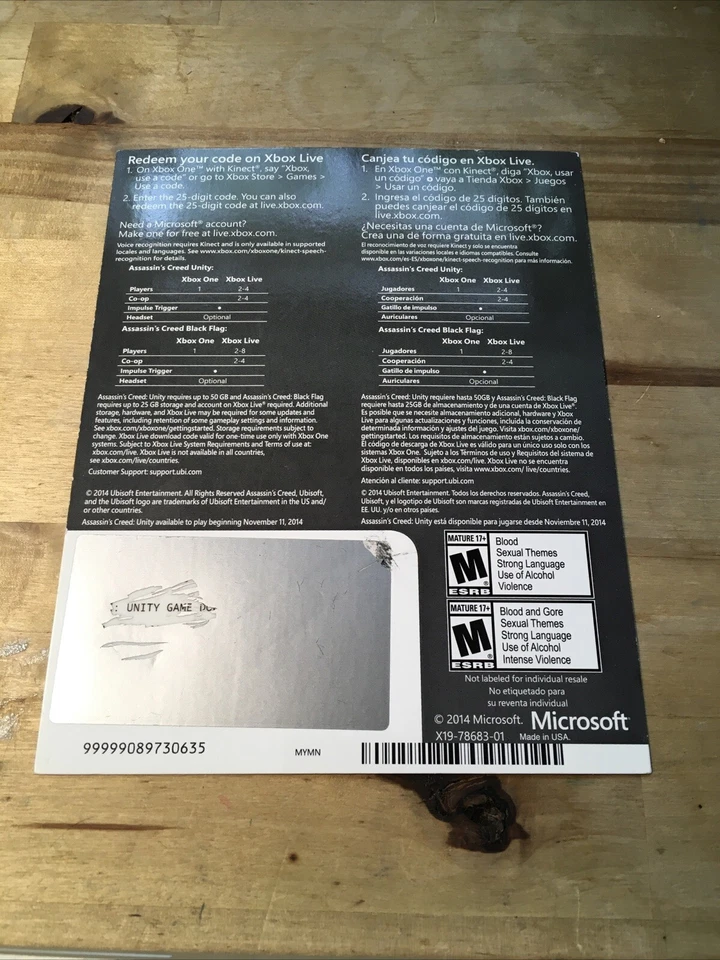 *Download Code* XBOX ONE ASSASSIN'S CREED IV BLACK FLAG & ASSASSIN'S CREED UNITY - Image 2 of 4