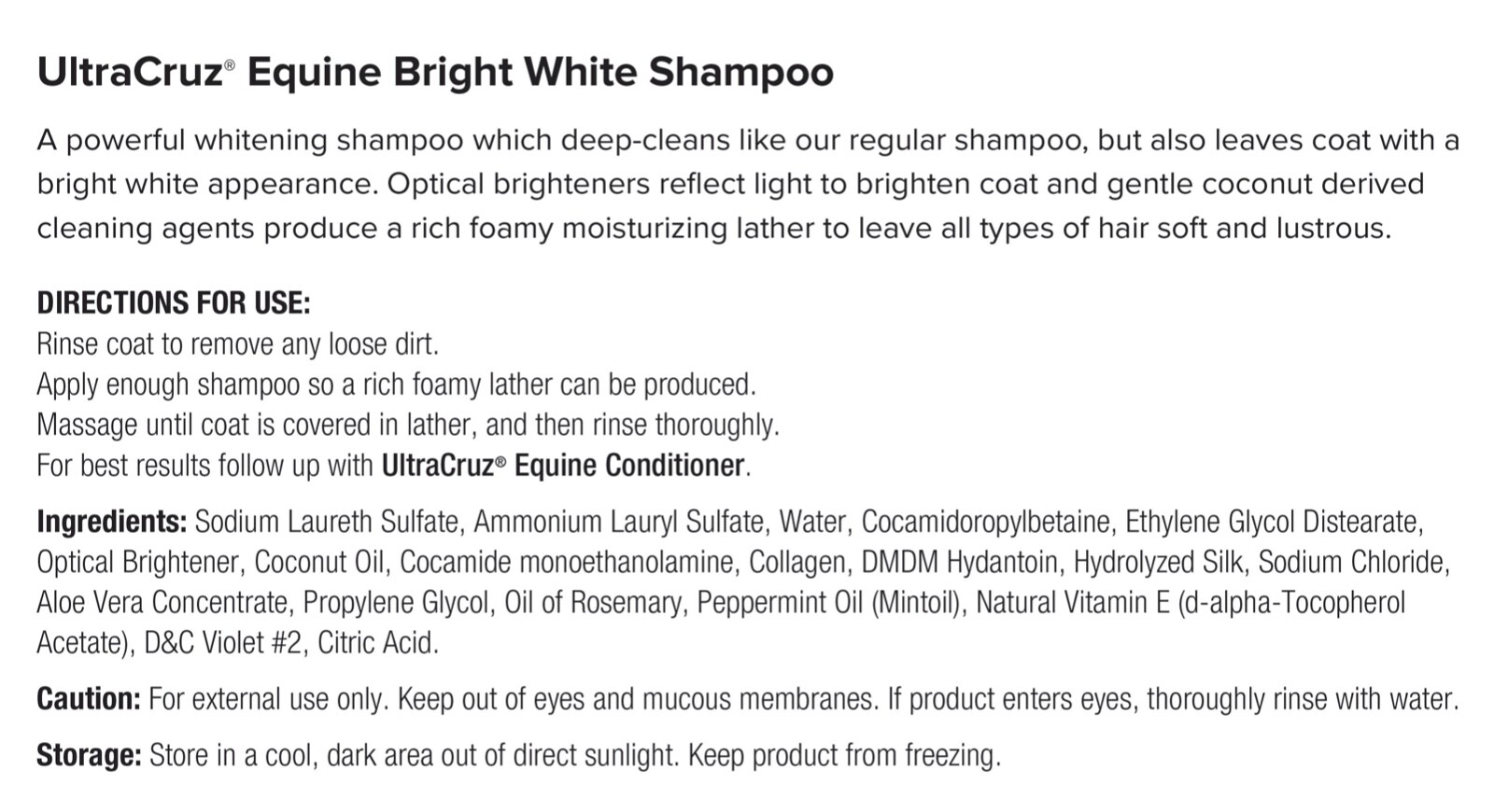 UltraCruz Equine Bright White Horse Shampoo, 16 oz