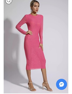 catchall pink dress Catchall Elle Pink Crystal Midi Dress Medium Neon Barbie Valentines Day