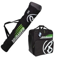 BRUBAKER Ski Bag Combo CHAMPION for Ski, Poles, Boots and Helmet - Black/Green
