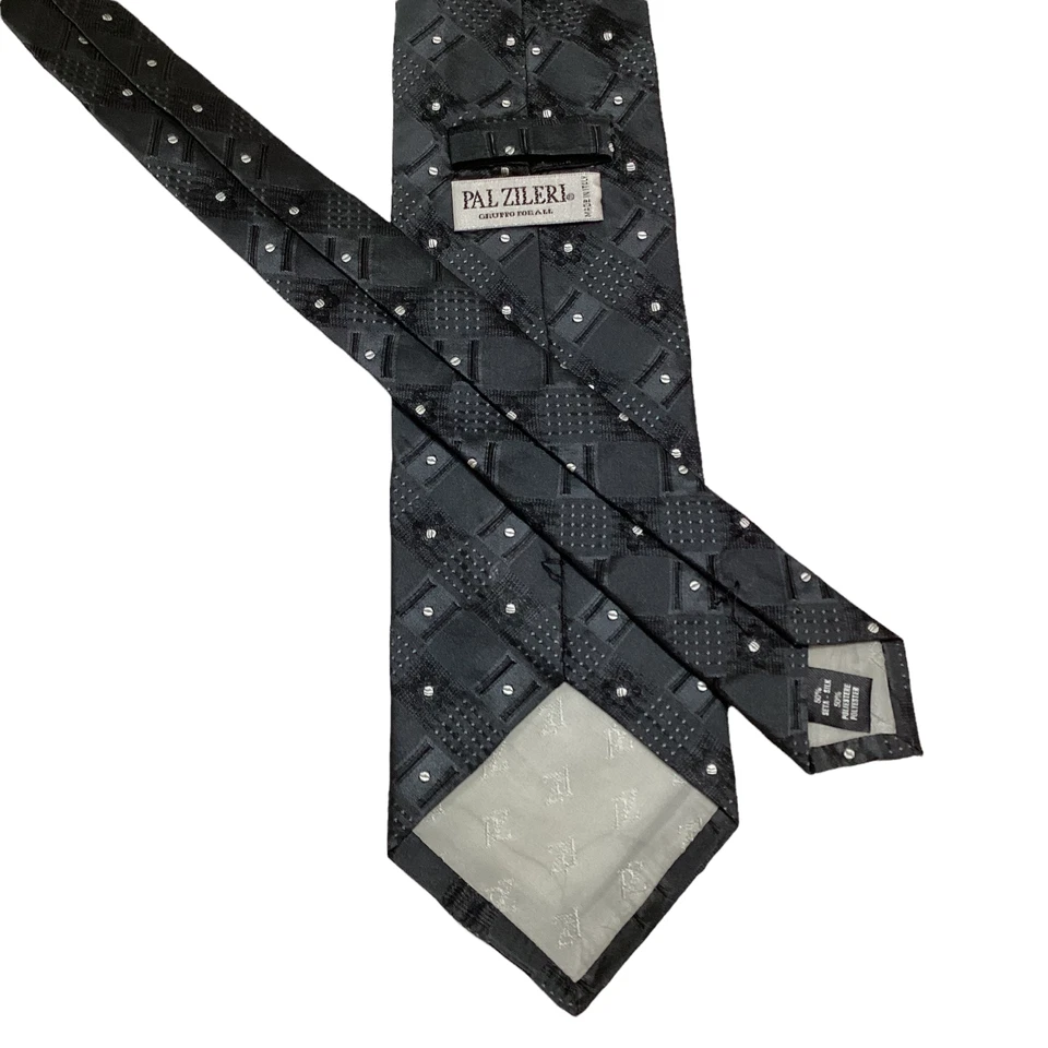 PAL ZILERI мужской шелк/полиэстер галстук Италии дизайнерский геометрический серый идеальный - Изображение 3 из 3