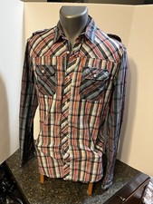 Buffalo David Bitton Men  s LS Shirt Blue White Red Plaid Medium Slim Fit - NWT
