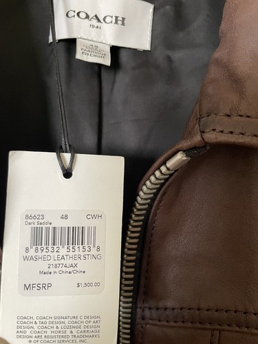 Coach Men's Washed Leather Stinger Moto Jacket Brown SIZE M MSRP $1500.00 - Picture 4 of 12