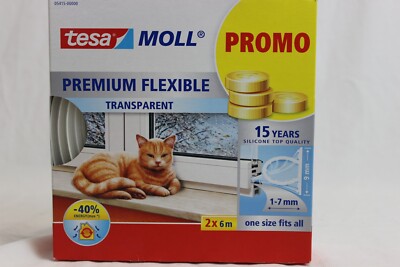 tesa Moll Fensterdichtung Türdichtung Premium Flexible Transparent Silikon 12m