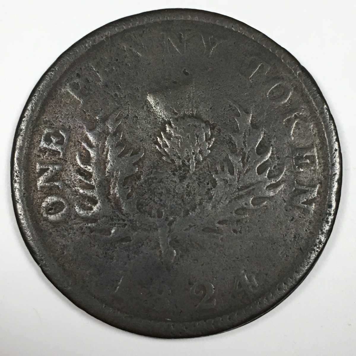 1824 Nova Scotia Penny Token - Good (G) CCT#NS-2A4 3 Leaves