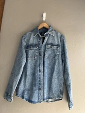 Buffalo David Bitton Men Washed Blue Denim Trucker Jean Jacket w/ Pockets Sz S
